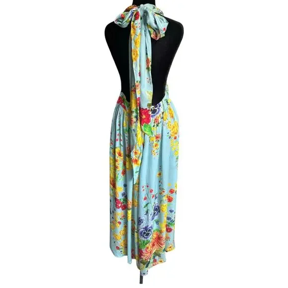 Agua Bendita Florence Bouk Multiway Jumpsuit Floral Blue Yellow Size Medium - Picture 7 of 10